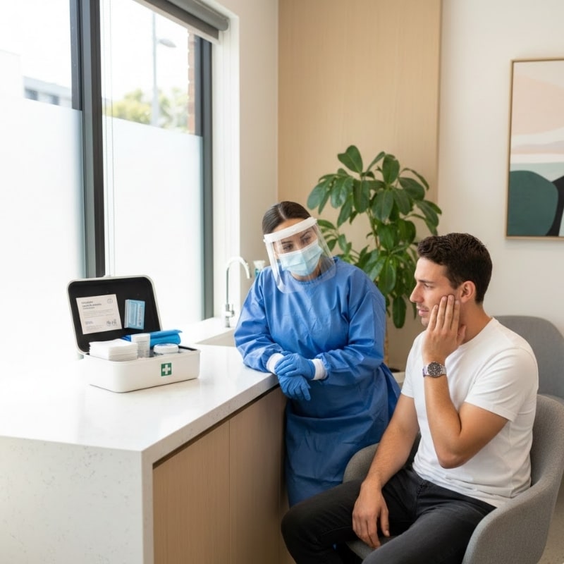 Emergency dentist Sydney first-aid steps for toothache, swelling, bleeding and broken teeth.