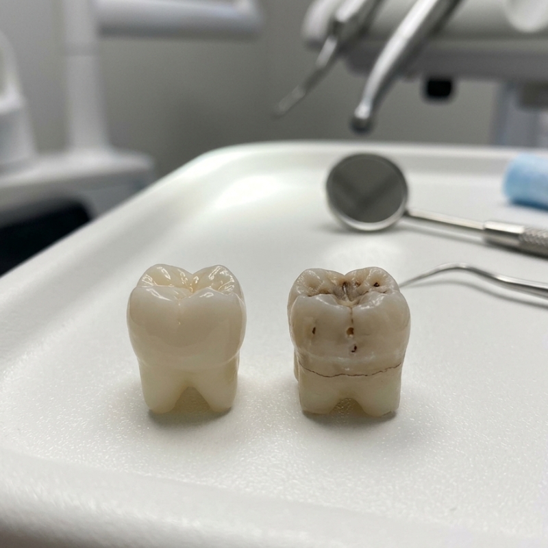 Close-up of a damaged tooth showing early warning signs that may require extraction